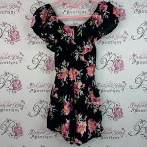 La Vie En Rose Romper floral ruffles Black green white Pink flowers flowy shorts